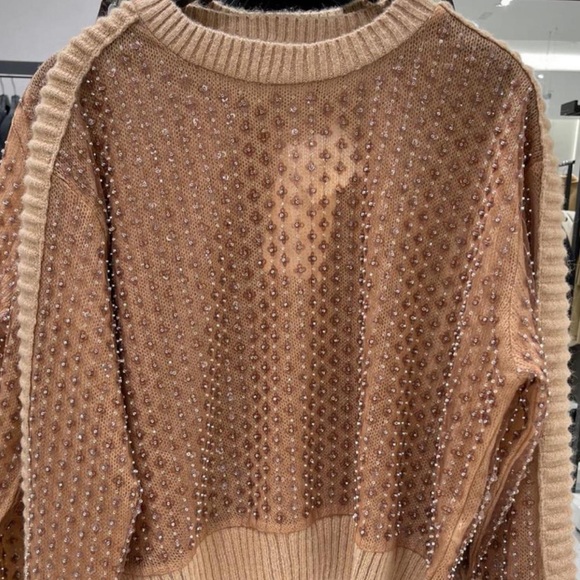 NWT ZARA taupe brown SEQUINED KNIT SWEATER - Picture 9 of 10